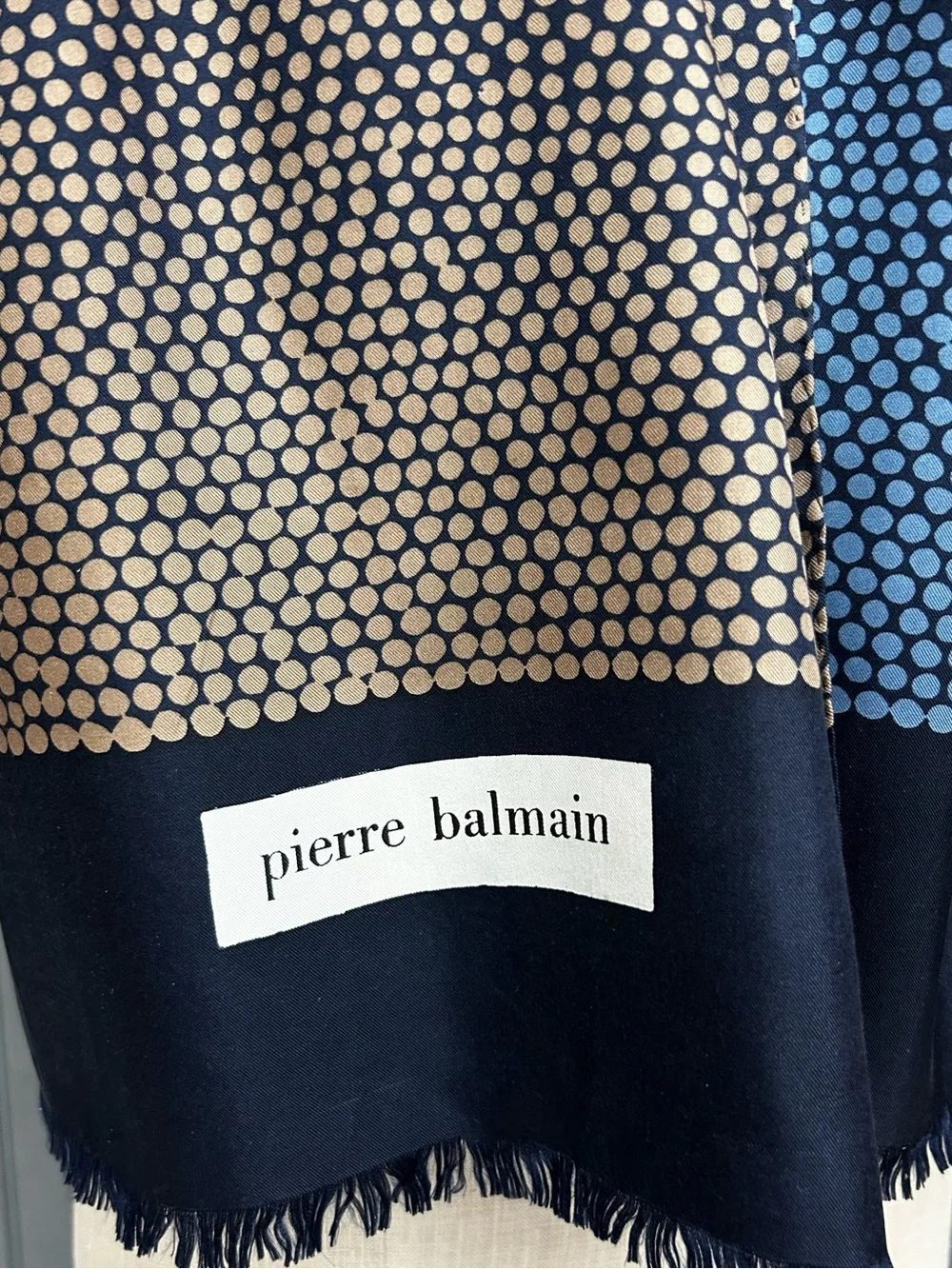 Pierre Balmain Men’s Silk Polka Dot Scarf Navy Blue Brown 50x14.5 Vintage